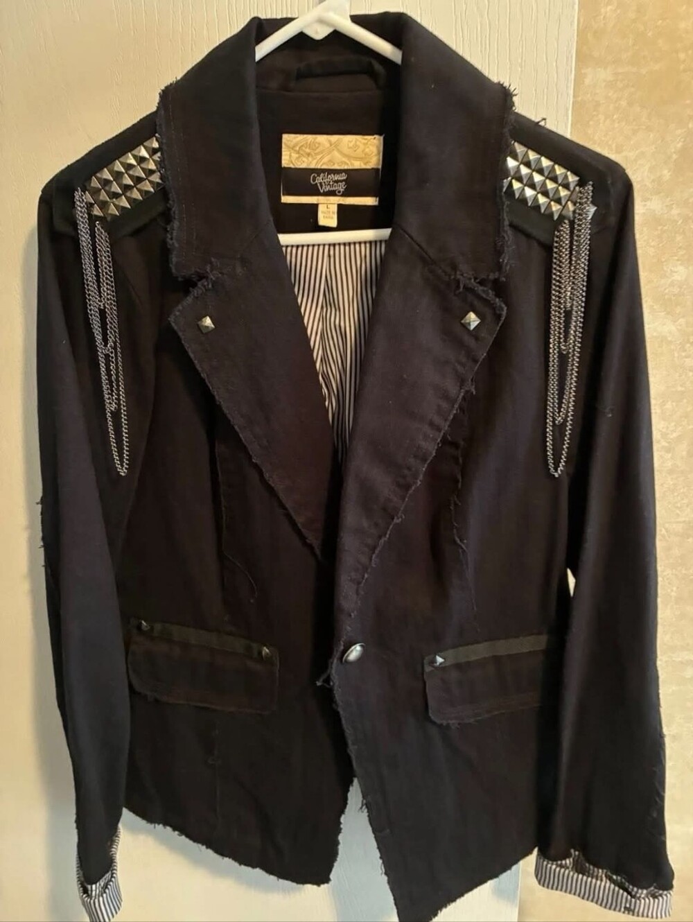 Women's California Vintage Black Studded Jacket with Distressed Hem Size Large